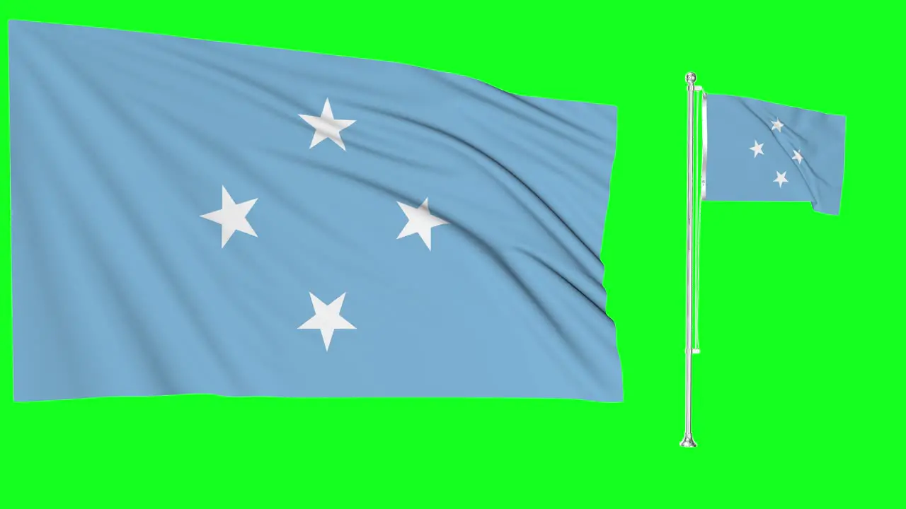 Green Screen Waving Micronesia Flag or flagpole