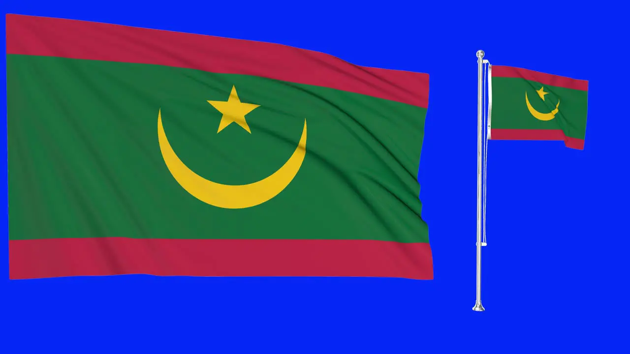 Green Screen Waving Mauritania Flag or flagpole