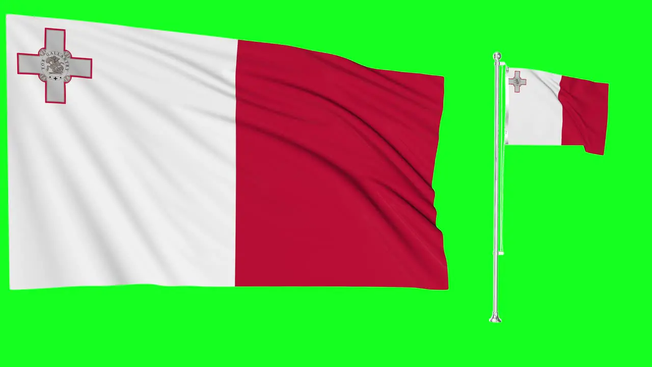 Green Screen Waving Malta Flag or flagpole