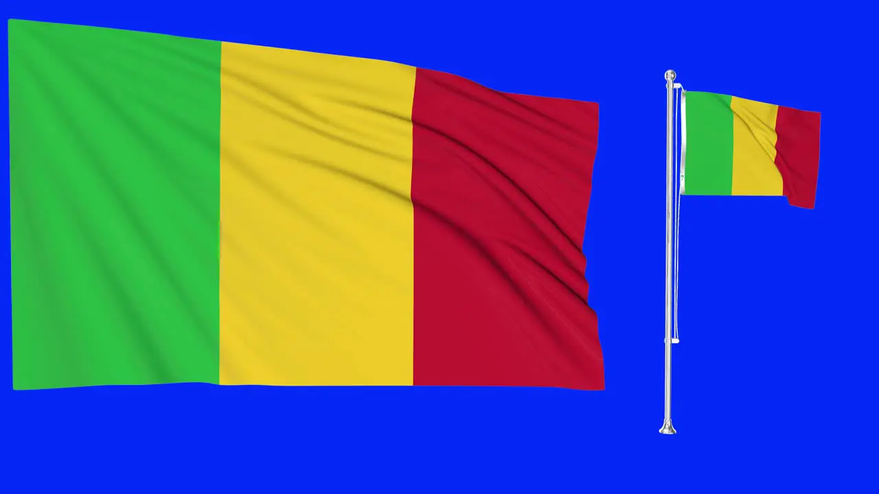 Green Screen Waving Mali Flag or flagpole