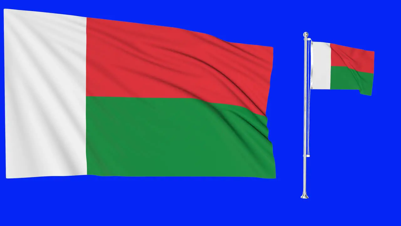 Green Screen Waving Madagascar Flag or flagpole