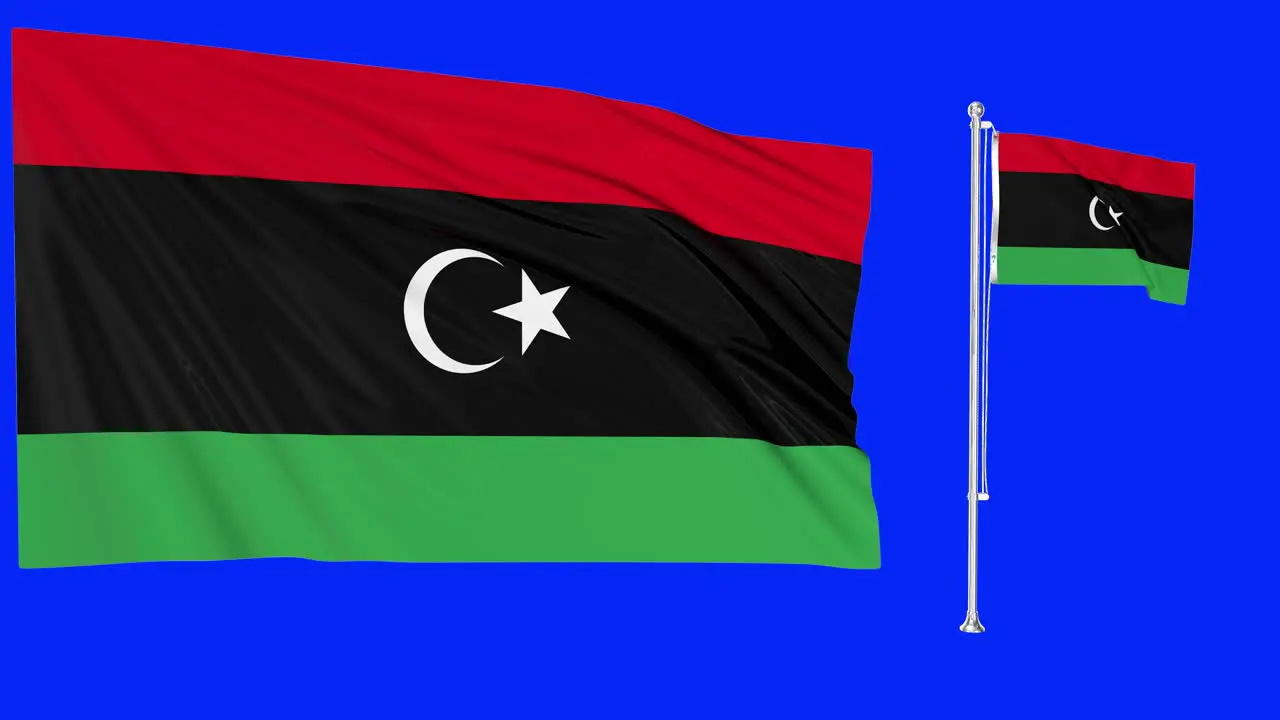 Green Screen Waving Libya Flag or flagpole