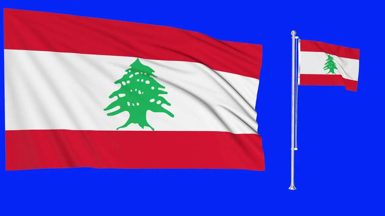 Green Screen Waving Lebanon Flag or flagpole