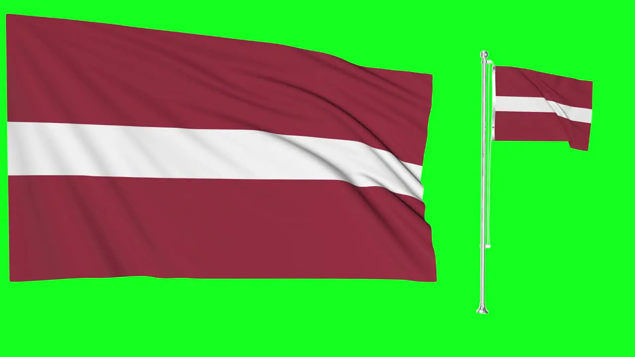 Green Screen Waving Latvia Flag or flagpole