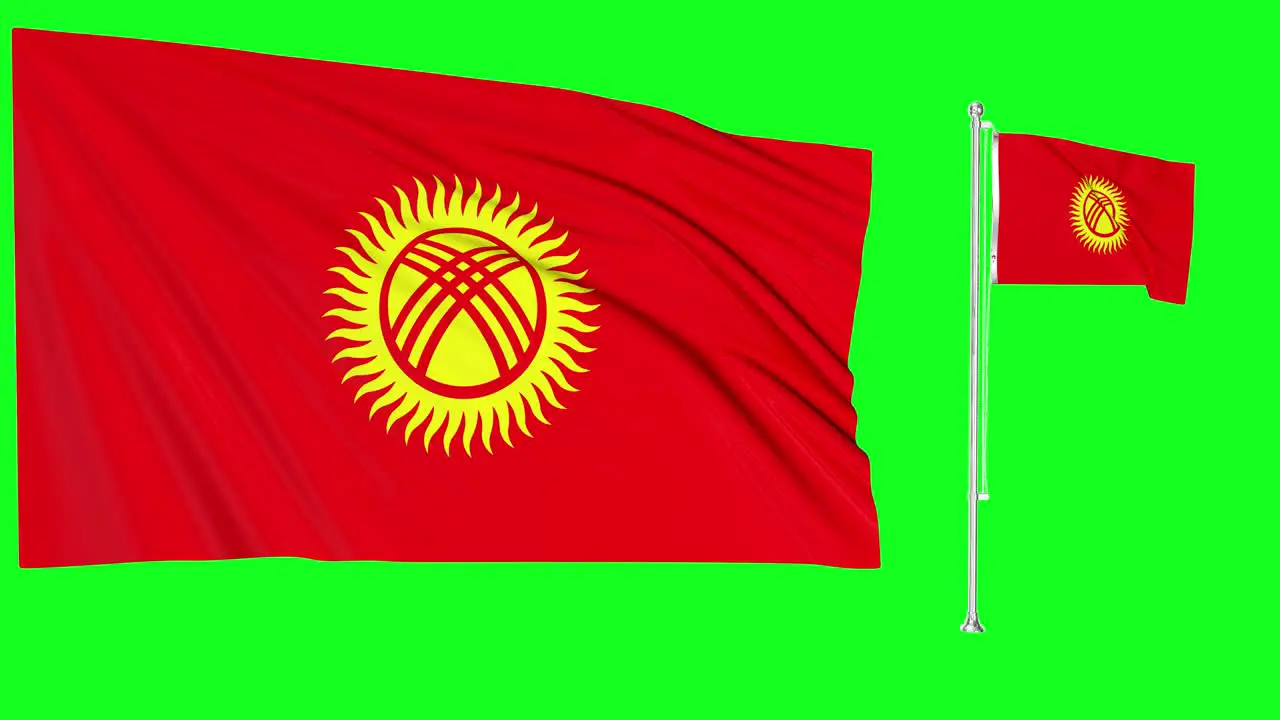 Green Screen Waving Kyrgiztan Flag or flagpole