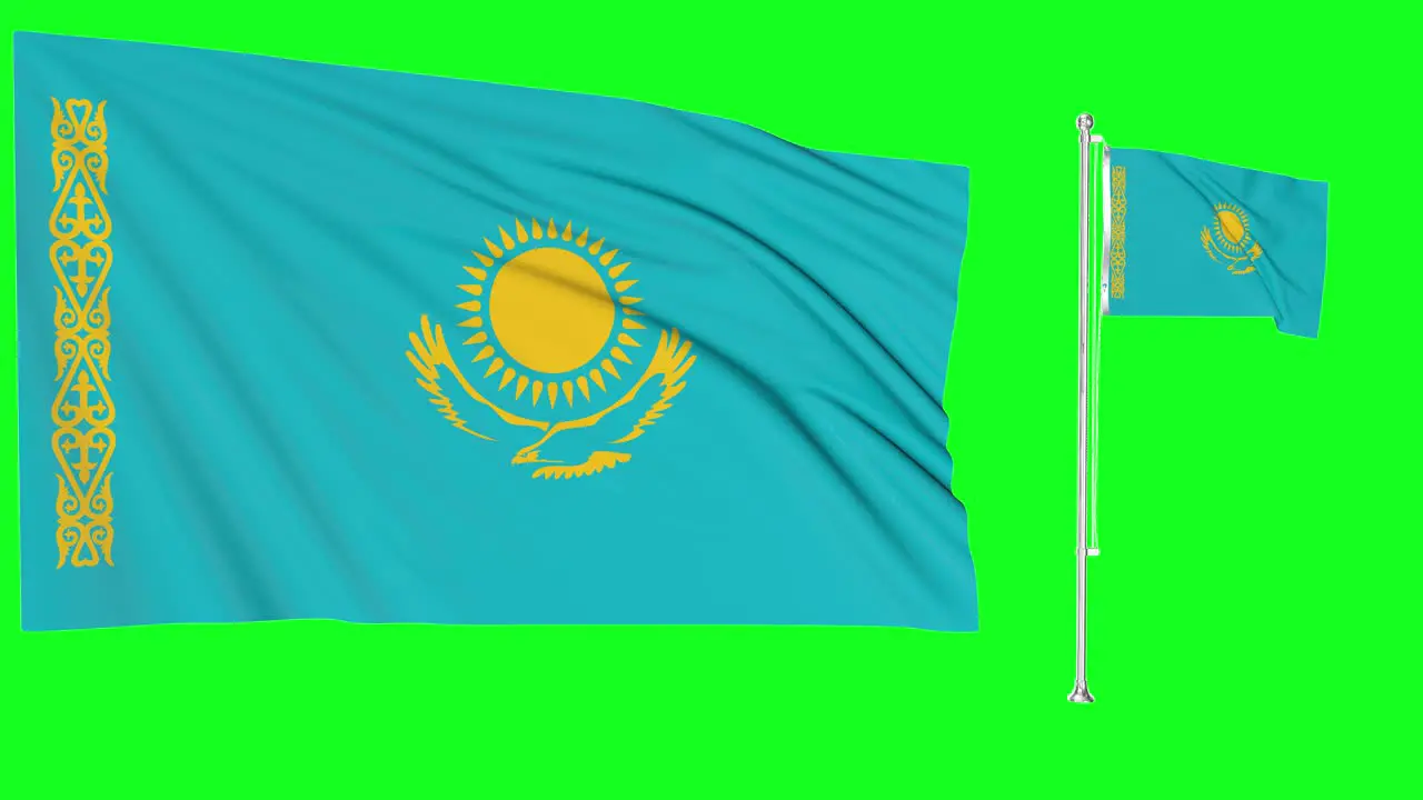 Green Screen Waving Kazakhstan Flag or flagpole