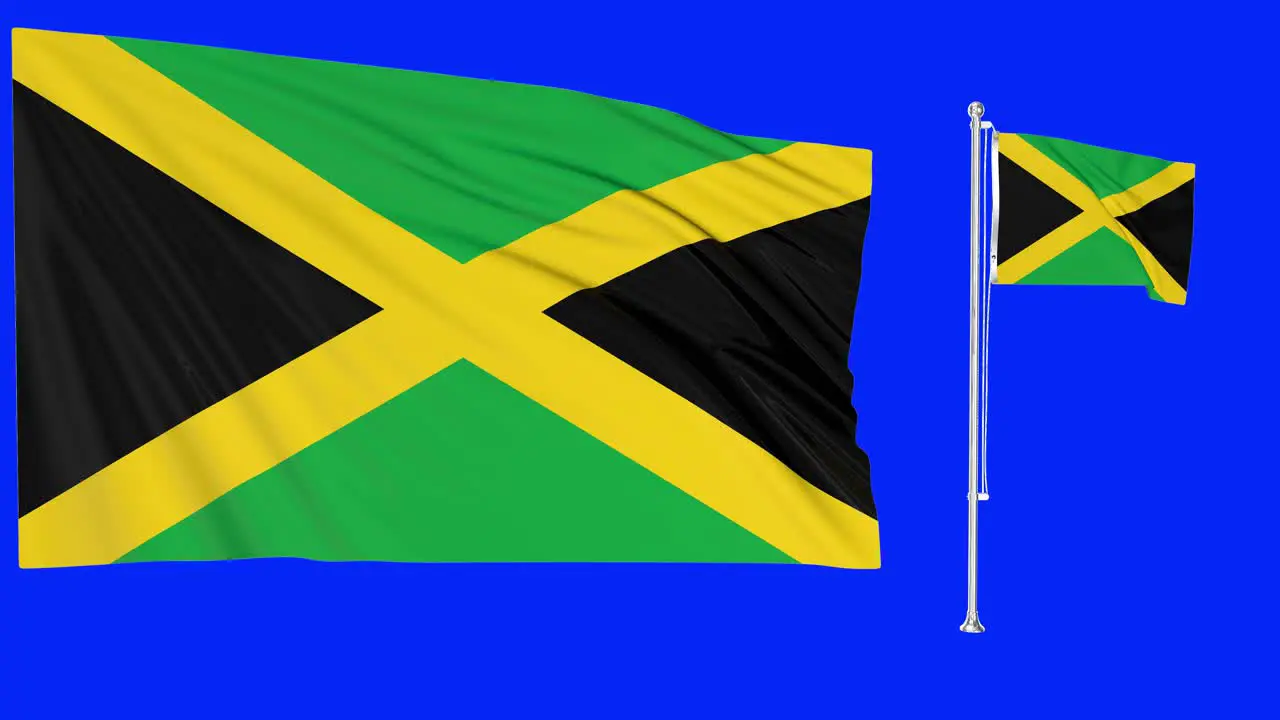 Green Screen Waving Jamaica Flag or flagpole