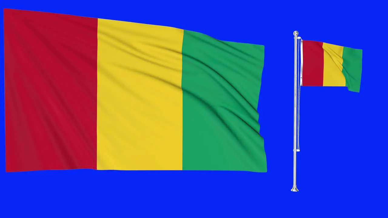 Green Screen Waving Guinea Flag or flagpole