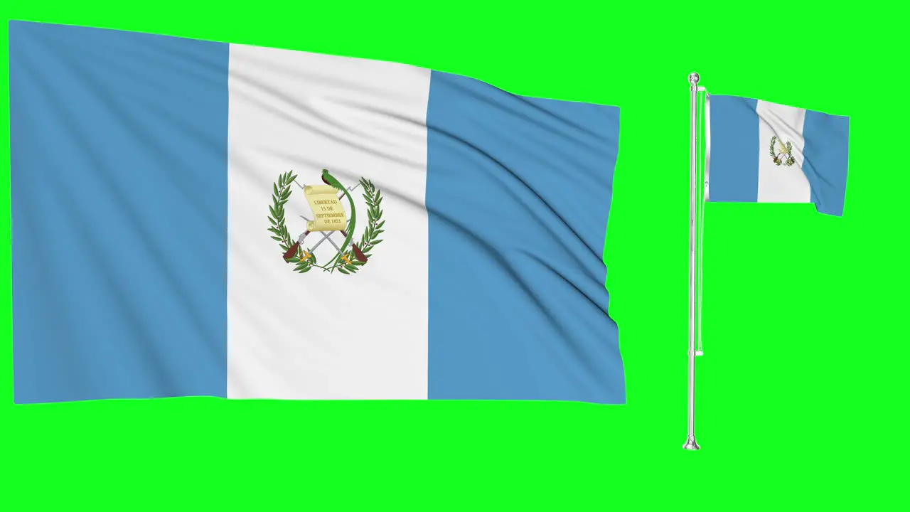 Green Screen Waving Guatemala Flag or flagpole