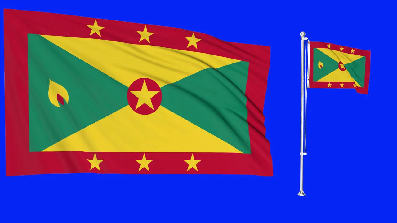 Green Screen Waving Grenada Flag or flagpole