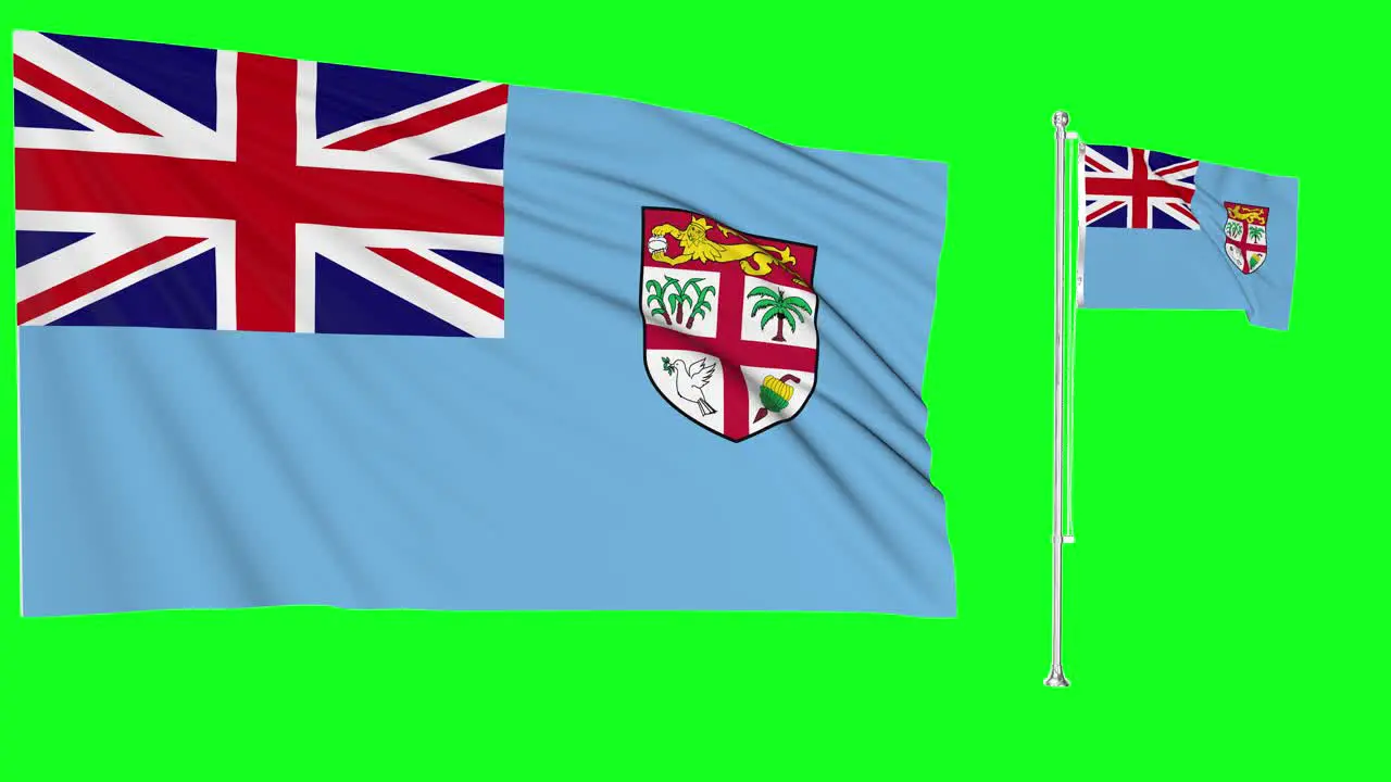 Green Screen Waving Fiji Flag or flagpole