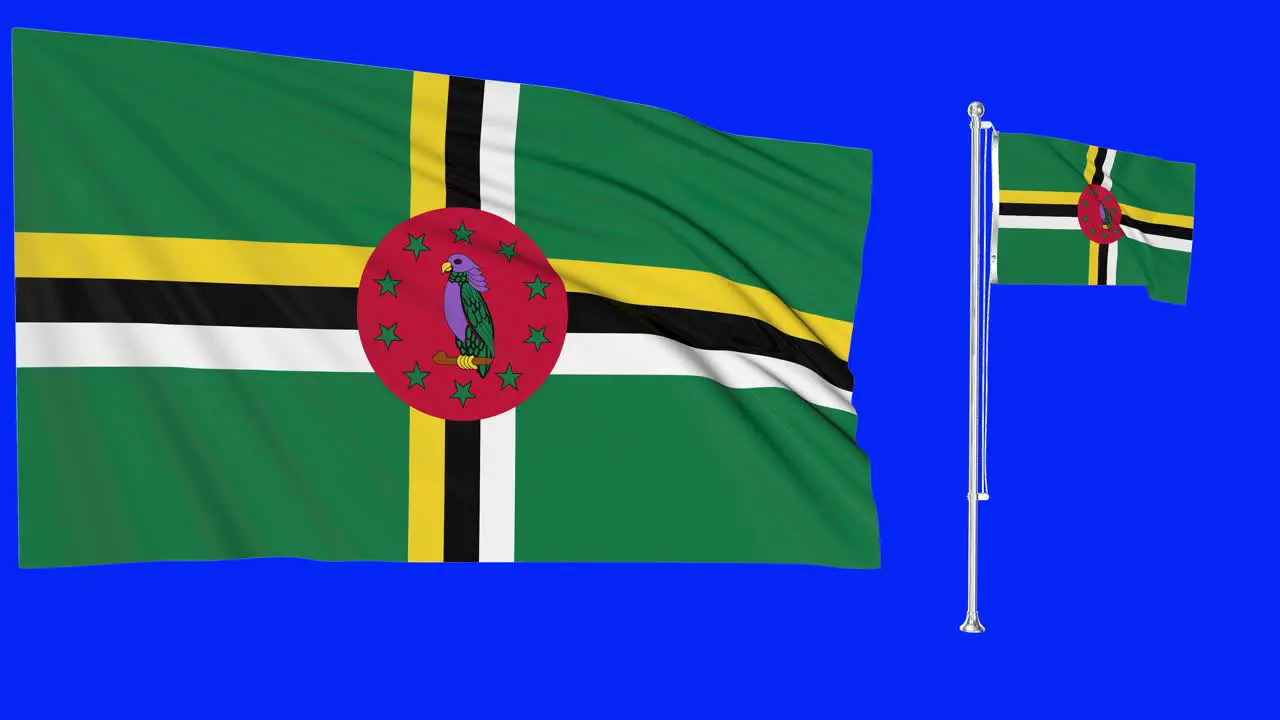 Green Screen Waving Dominica Flag or flagpole