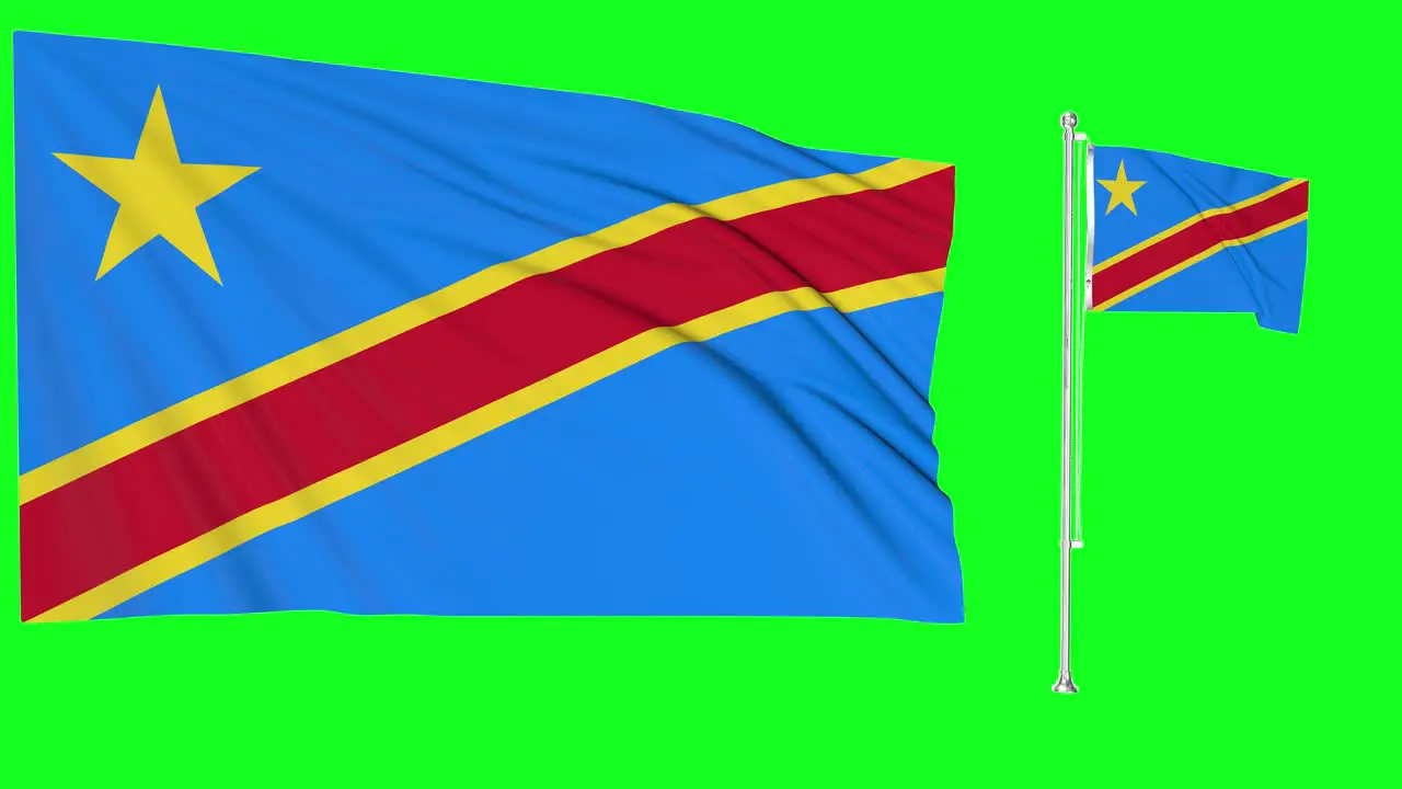 Green Screen Waving Democratic Republic of the congo Flag or flagpole