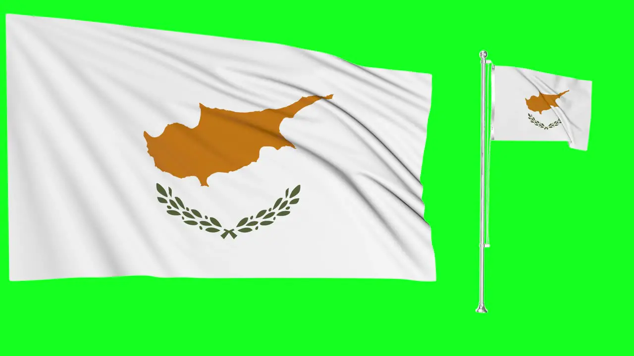 Green Screen Waving Cyprus Flag or flagpole