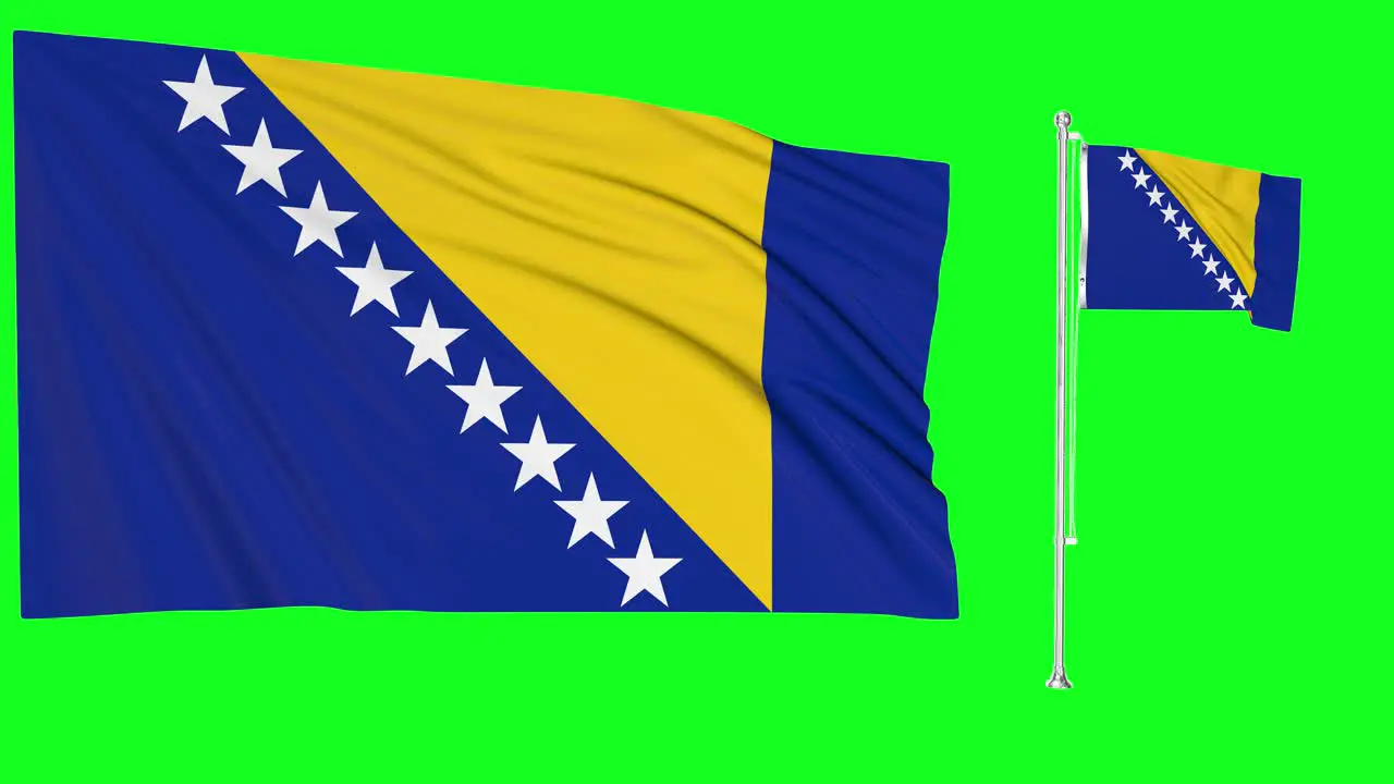 Green Screen Waving Bosnia and Herzegovina Flag or flagpole