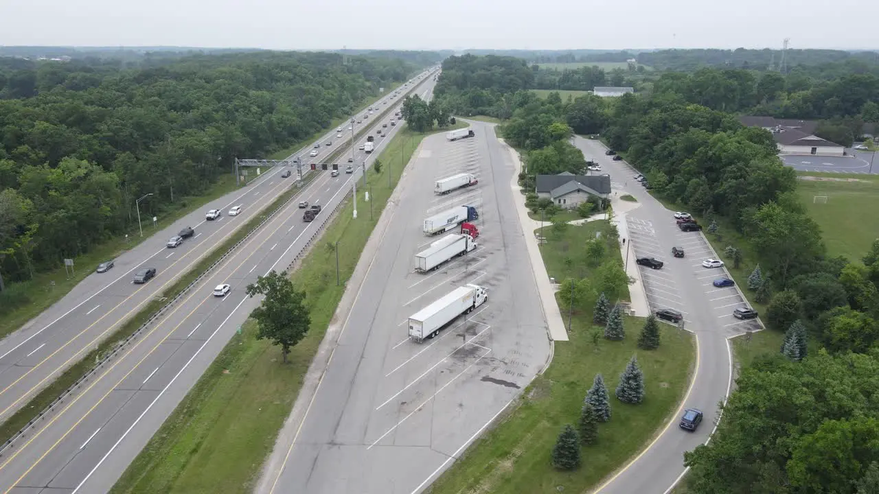 Rest stop along a highway near Ann Arbor Michigan USA aka Downriver drone view