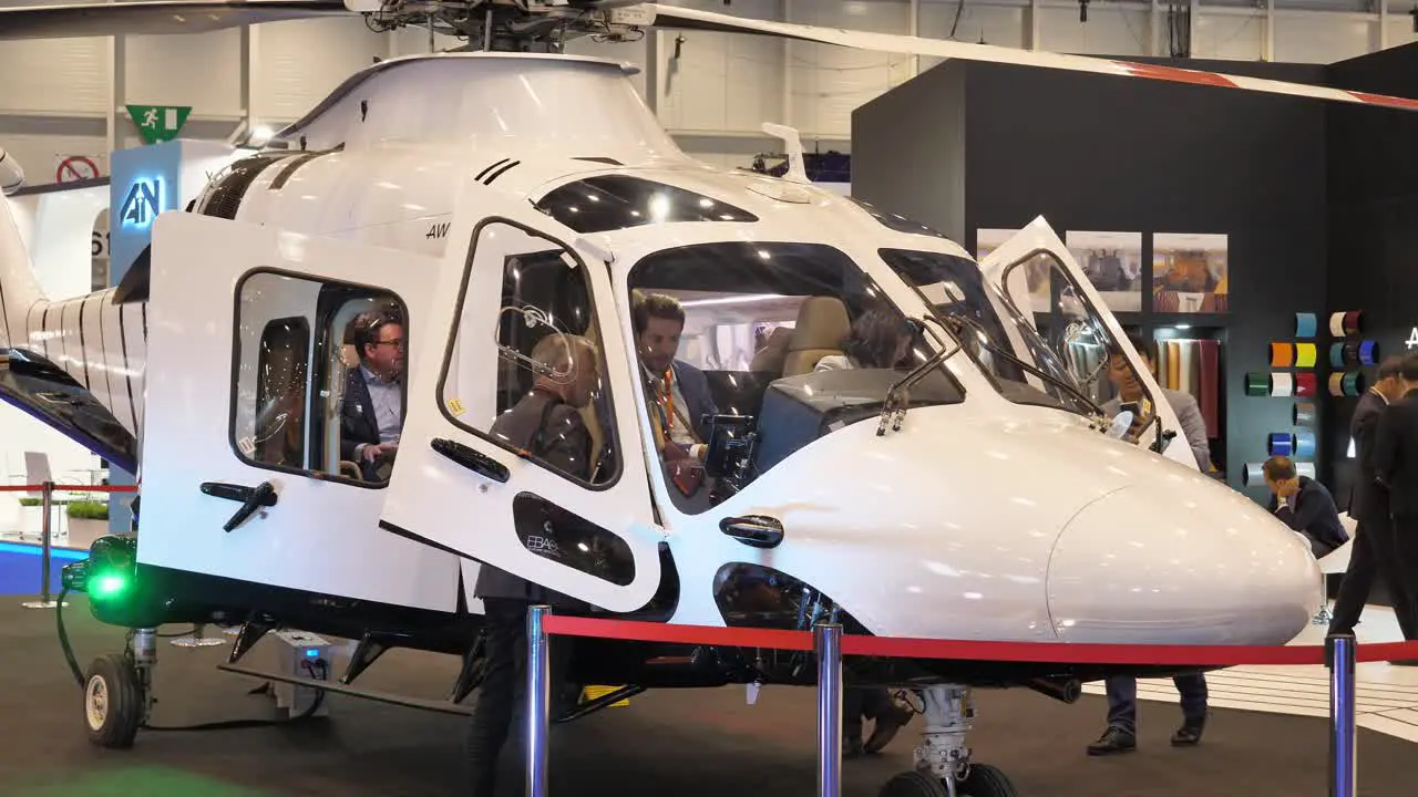 People inside Agusta VIP helicopter EBACE Geneva