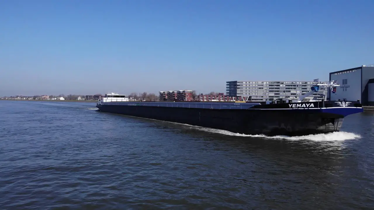 Large Transport Barge On River Noord In Netherlands