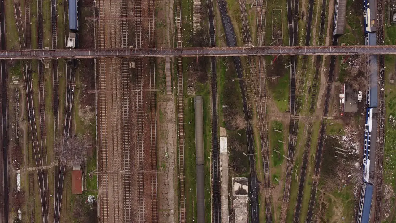 Aerial Top View Of Old Passenger Train