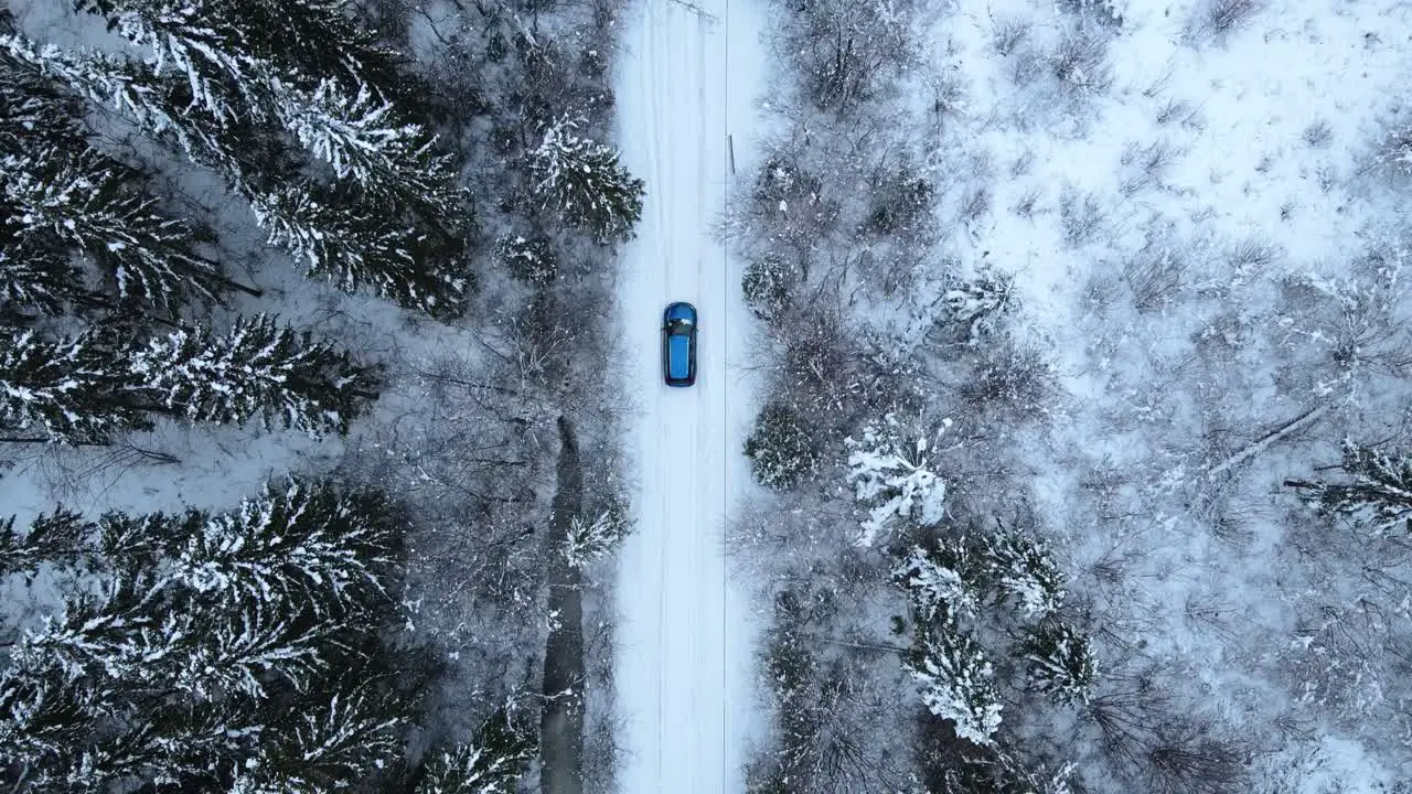 Car driving through Winter Forest drone Estonia