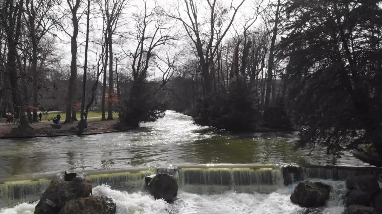 Waterfalls in English Garden Munich with a drone DJI Mavic Air