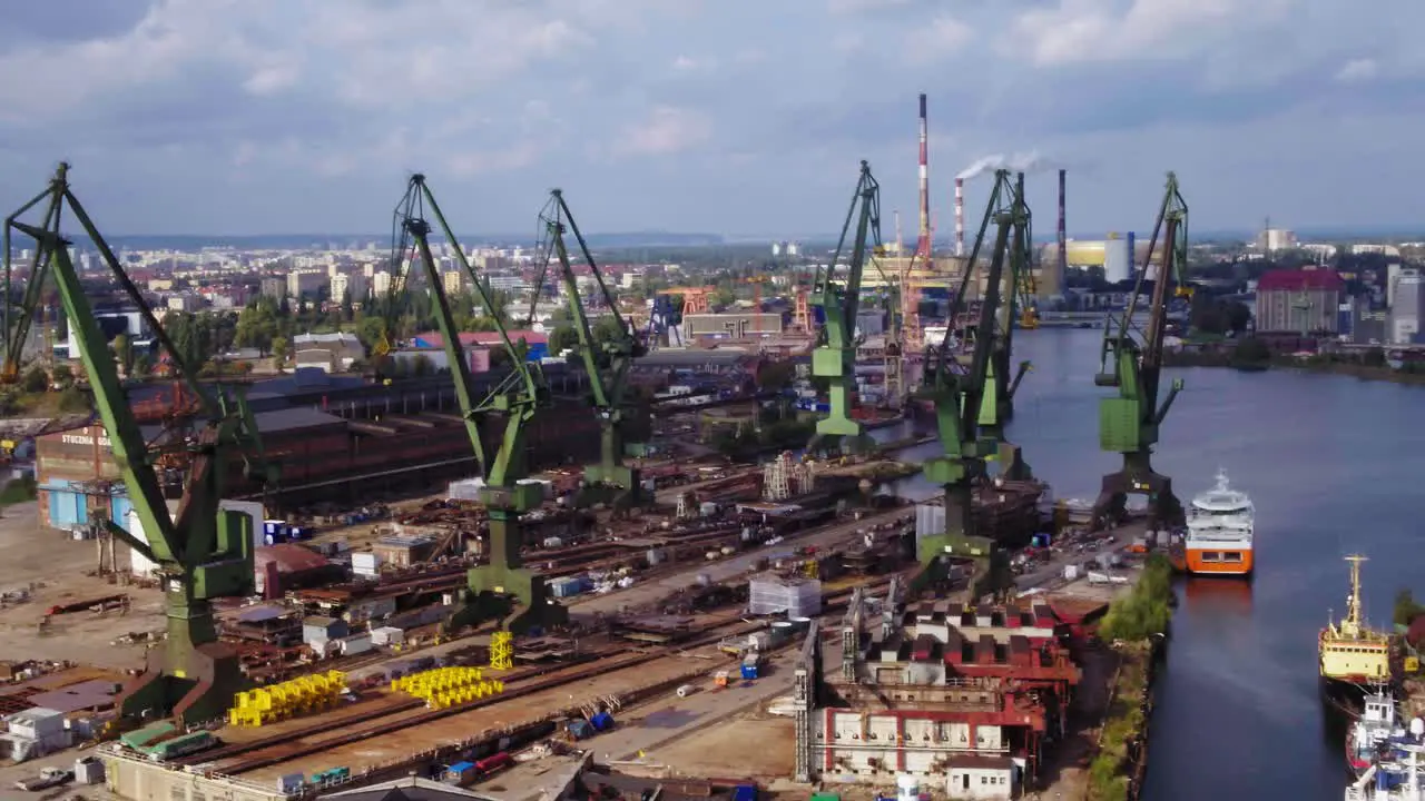 Industrial Area Of Shipyard and cranes In Gdansk Poland