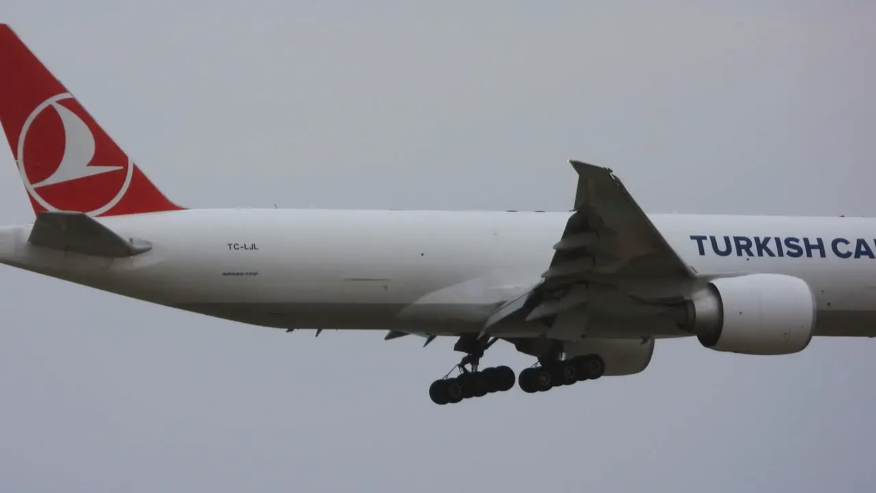 Turkish Cargo air cargo carrier with landing gear out ready to land