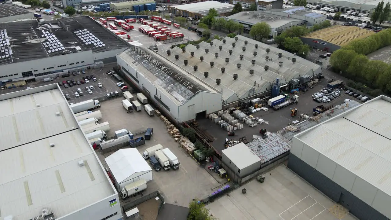 Warehouse's Brimsdown Enfield industrial estate Lea Valley UK Aerial footage