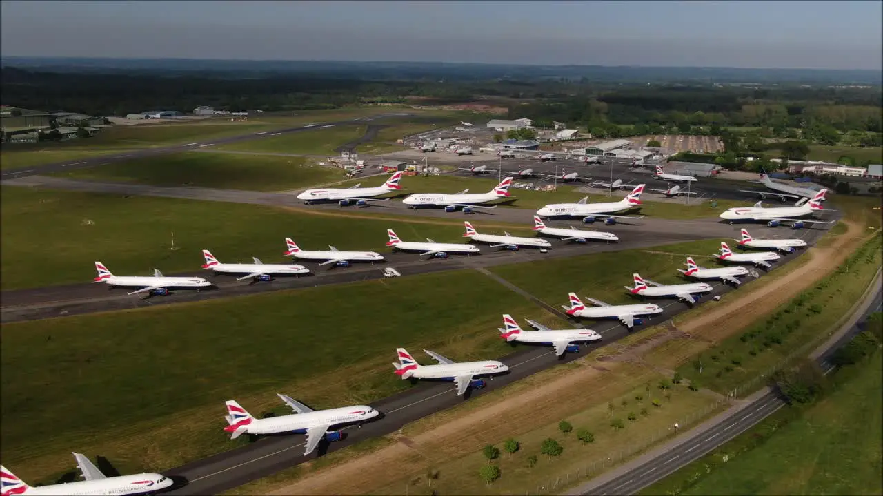 British Airways Aircraft parked up at Bournemouth Airport because of COVID-19 lockdown