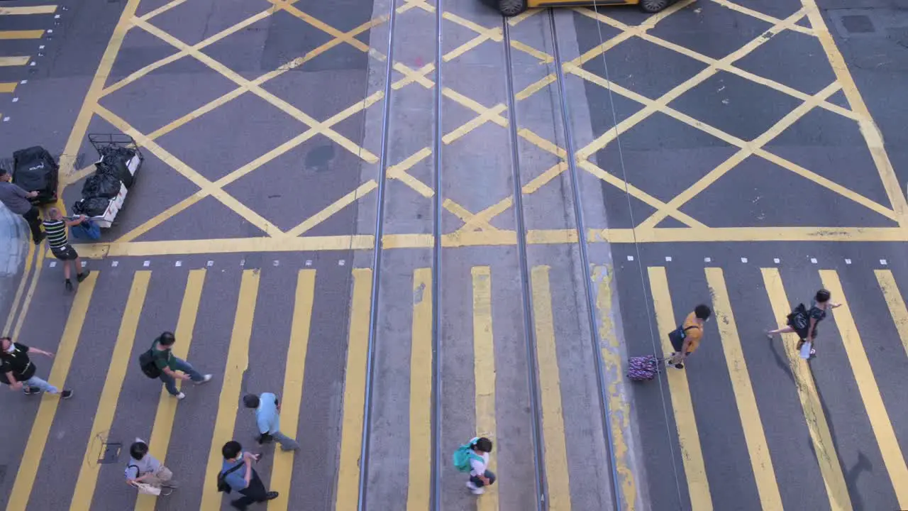 Pedestrians walk across the road through a zebra crossing in Central district Hong Kong