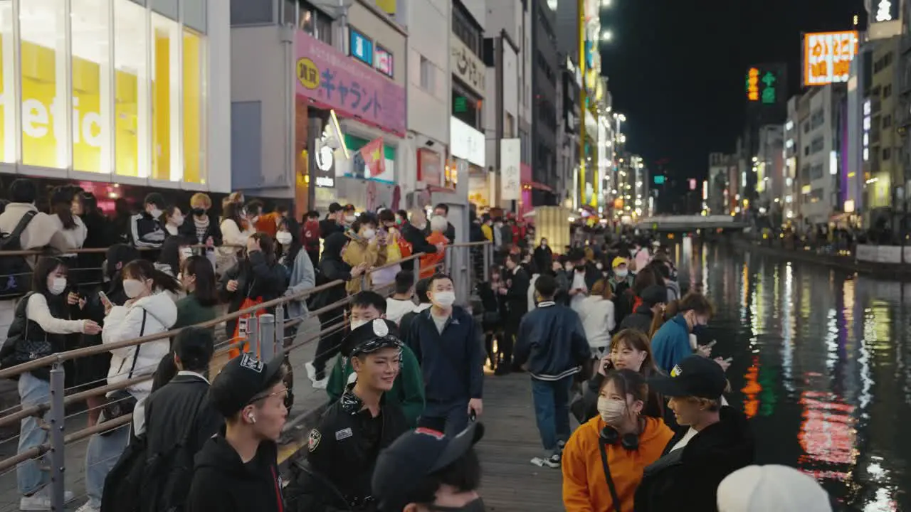 Young Japanese People Enjoying Halloween Night on Dotonbori Canal