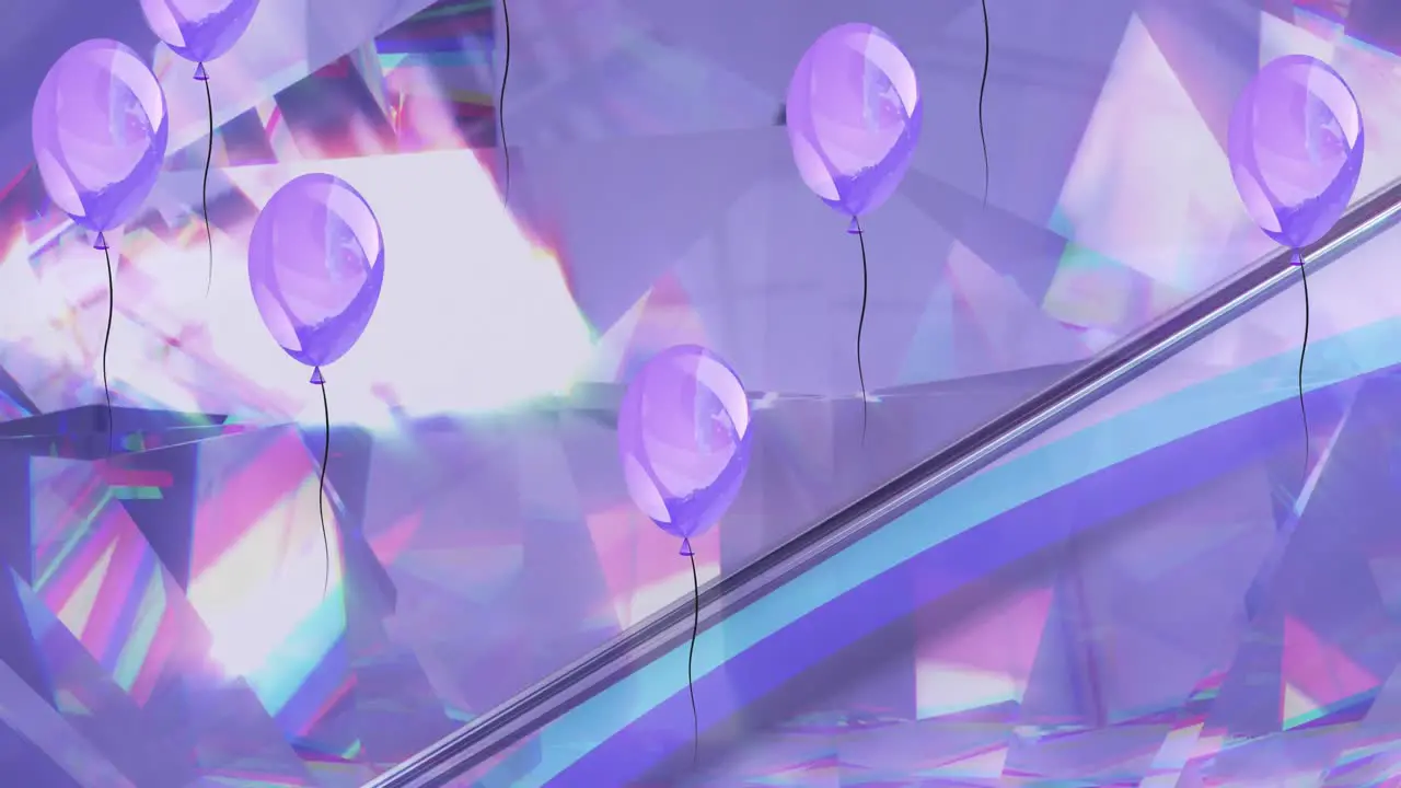 Animation of purple baloons over glowing crystals