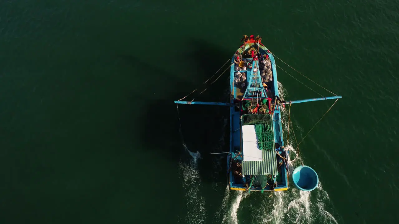 Local Vietnamese fishing vessel returns from fishing grounds aerial