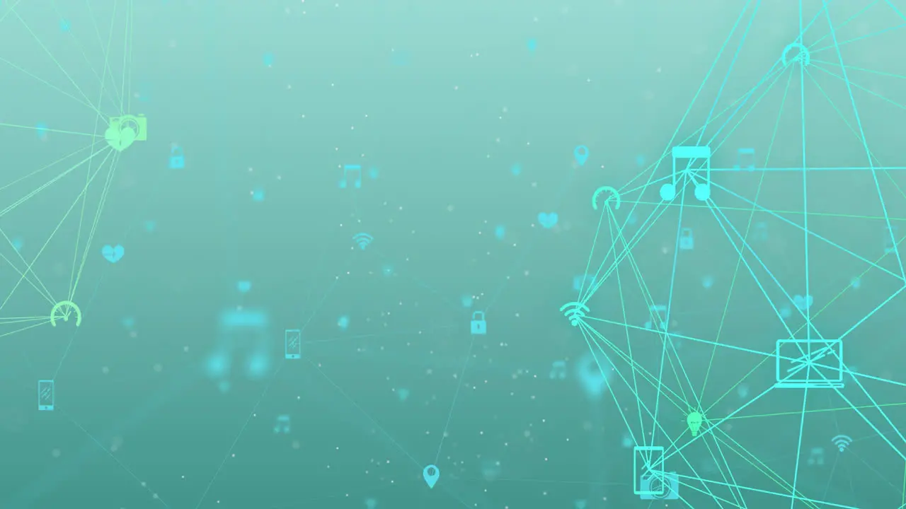 Animation of globes of connections with icons on green background