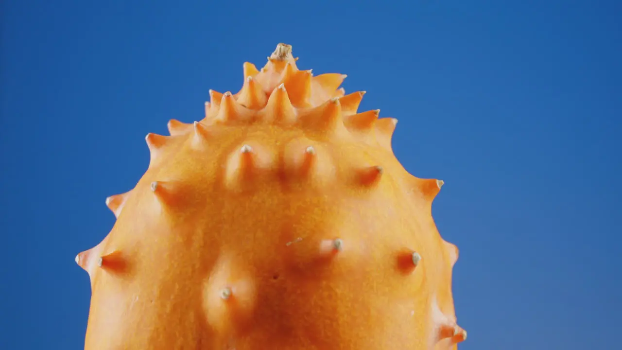 Close up of Spinning Kiwano Melon on a Blue Screen Loopable Chroma Key