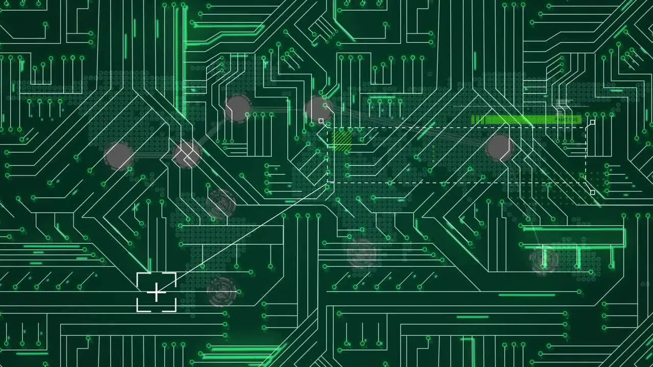 Animation of scope scanning over green light trails on computer circuit board