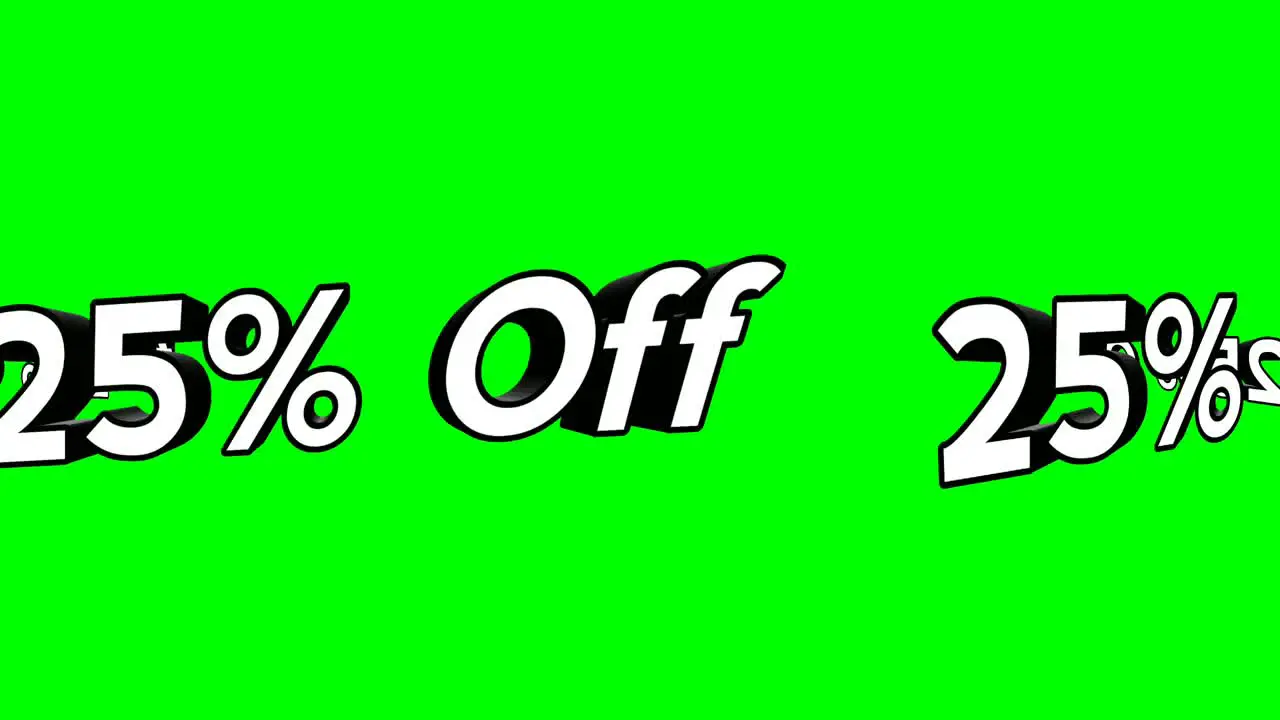 Animation cartoon 25% OFF Running text Flat Style Popup Promotional Animation green screen background 4K