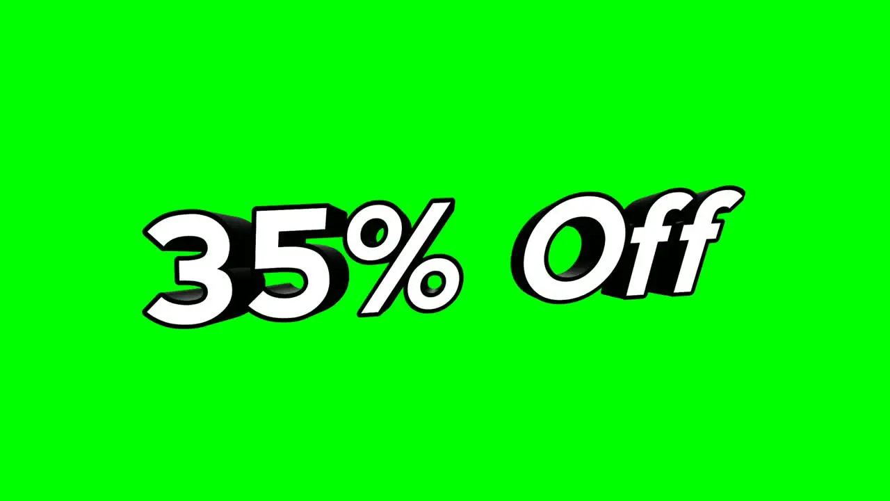 Animation cartoon 35% OFF text Flat Style Pop up Promotional Animation green screen background 4K