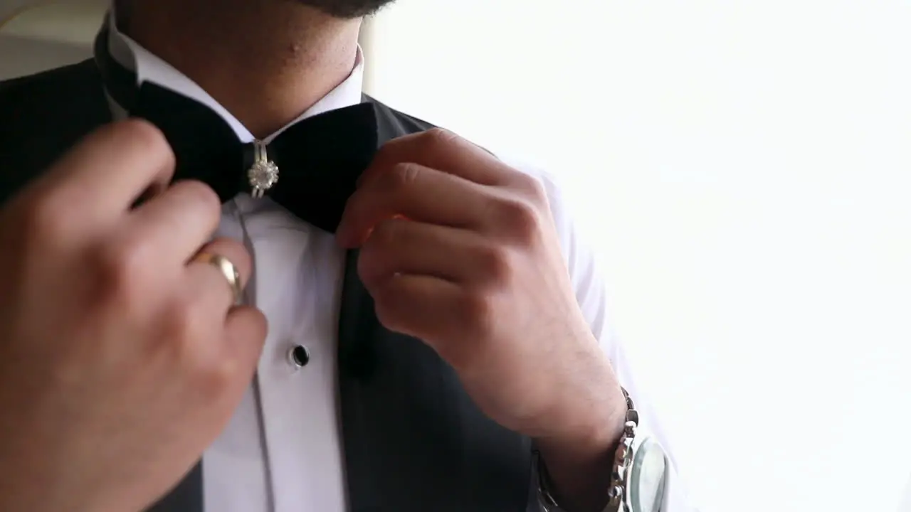 groom bow tie for wedding close up