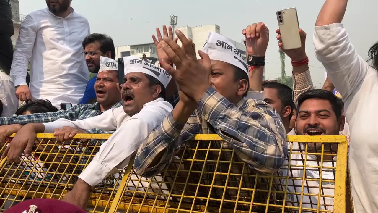 Aam Aadmi party supporters shout slogans