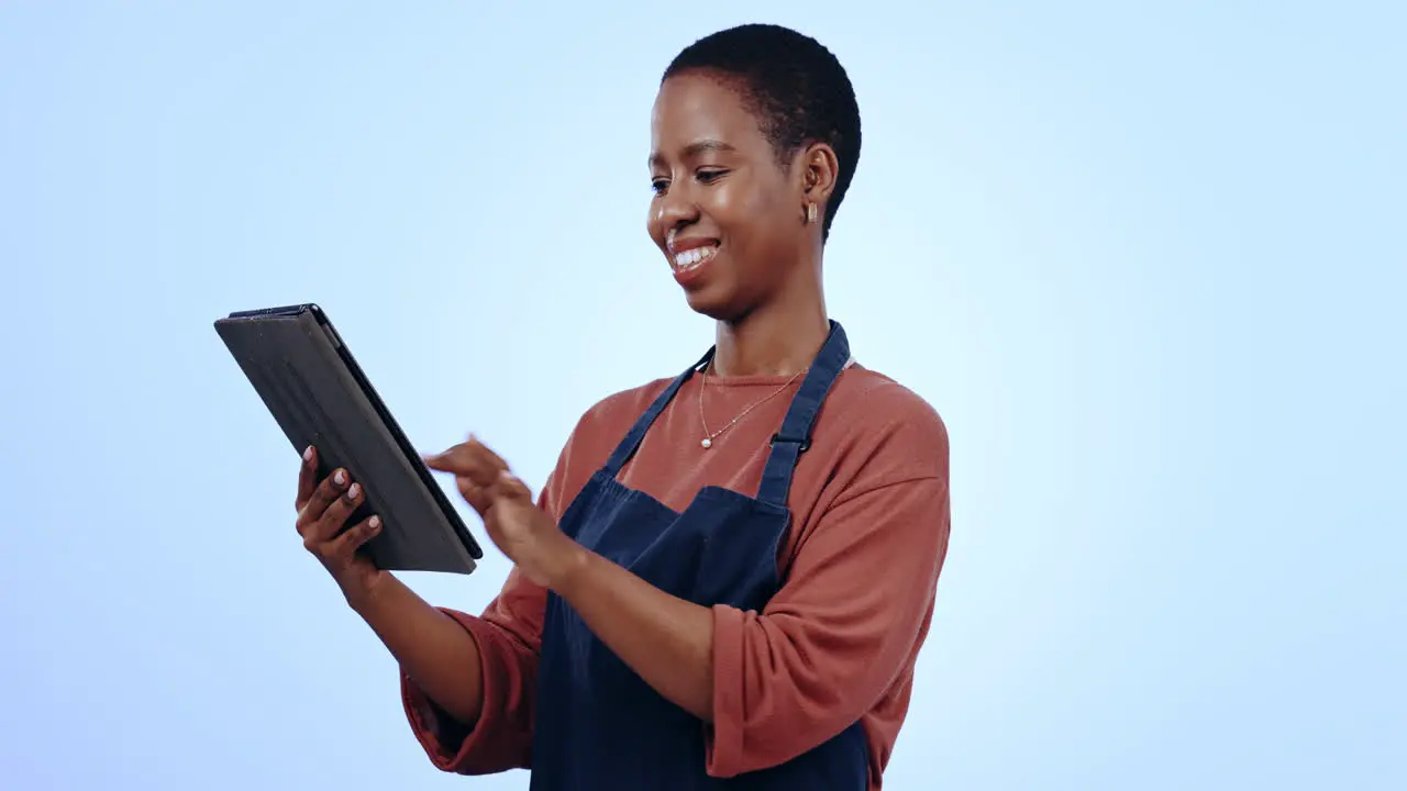 Waitress woman and business owner on tablet