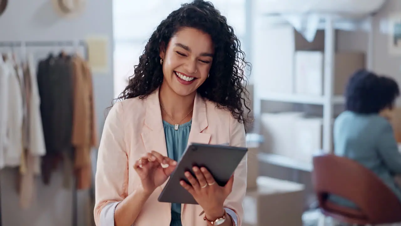 Fashion designer woman and tablet for logistics