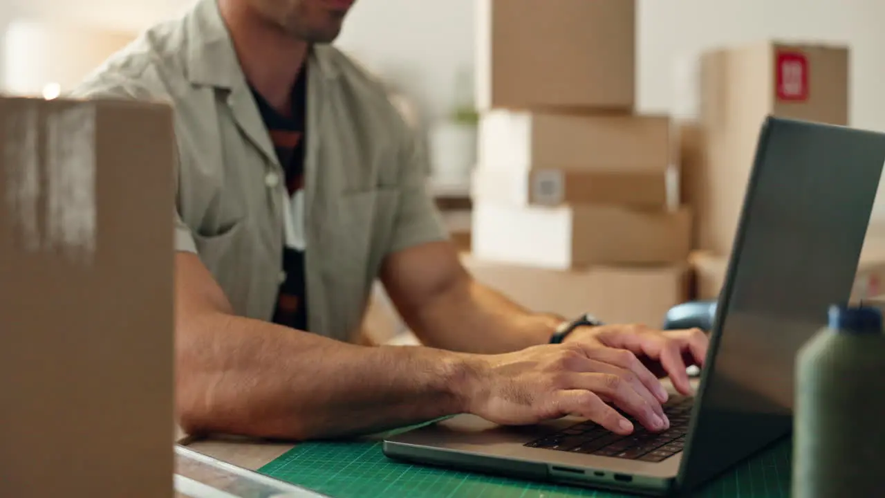 Businessman laptop and typing with box