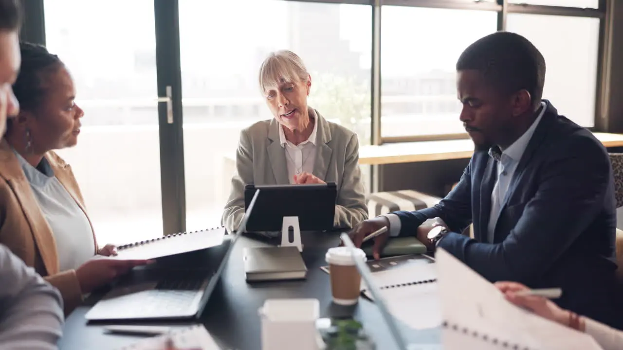 Business people meeting and manager on tablet