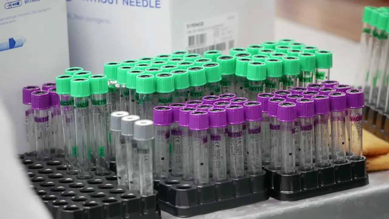 Close Up Footage of Swab Sample Waiting To Be Tested In COVID-19 Lab