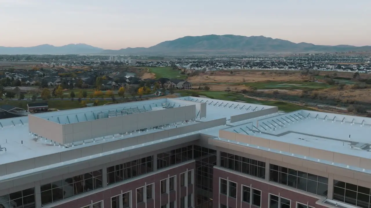 FamilySearch building in Lehi Utah pullback aerial reveal