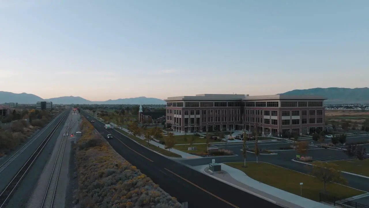 FamilySearch Center in Lehi Utah in the morning aerial orbit