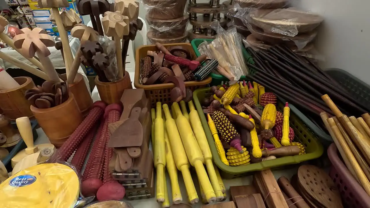 Close-up scene with kitchen utensils made of wood