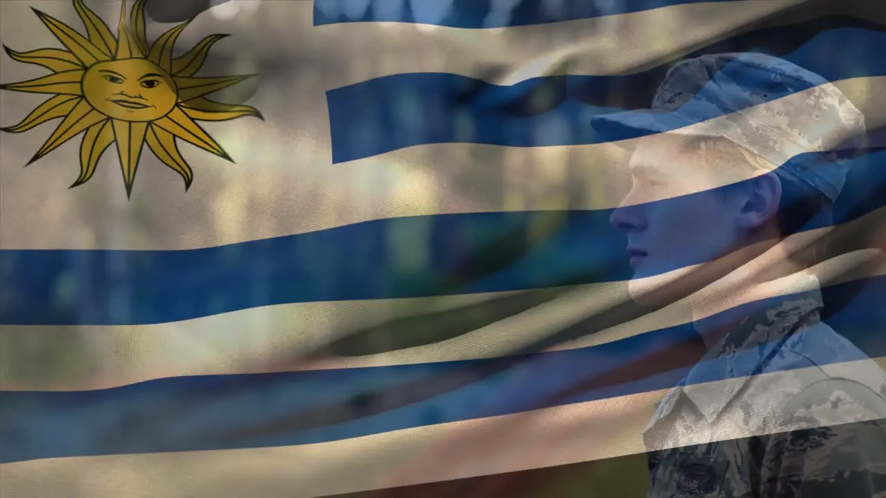 Animation of flag of uruguay over caucasian male soldier