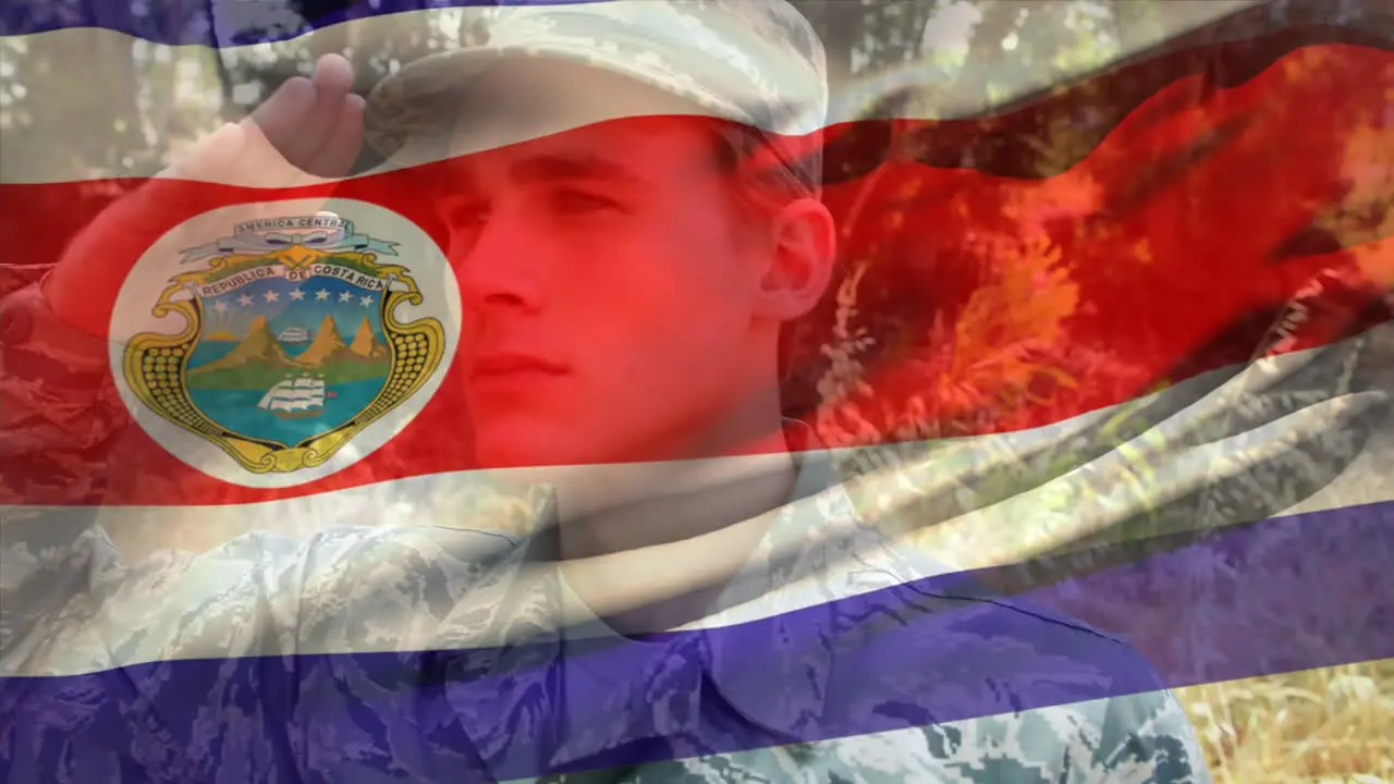 Animation of flag of costa rica over caucasian male soldier